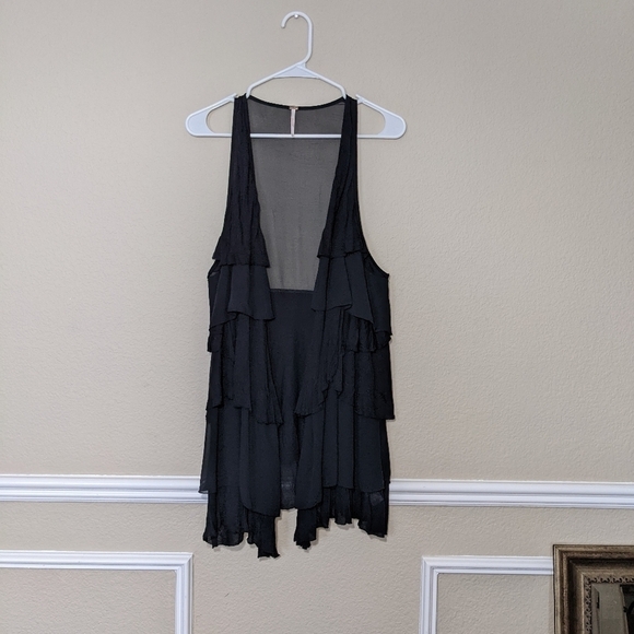 Free People Black Ruffle Tiered Modal Flowy Shacket Vest - Picture 6 of 7